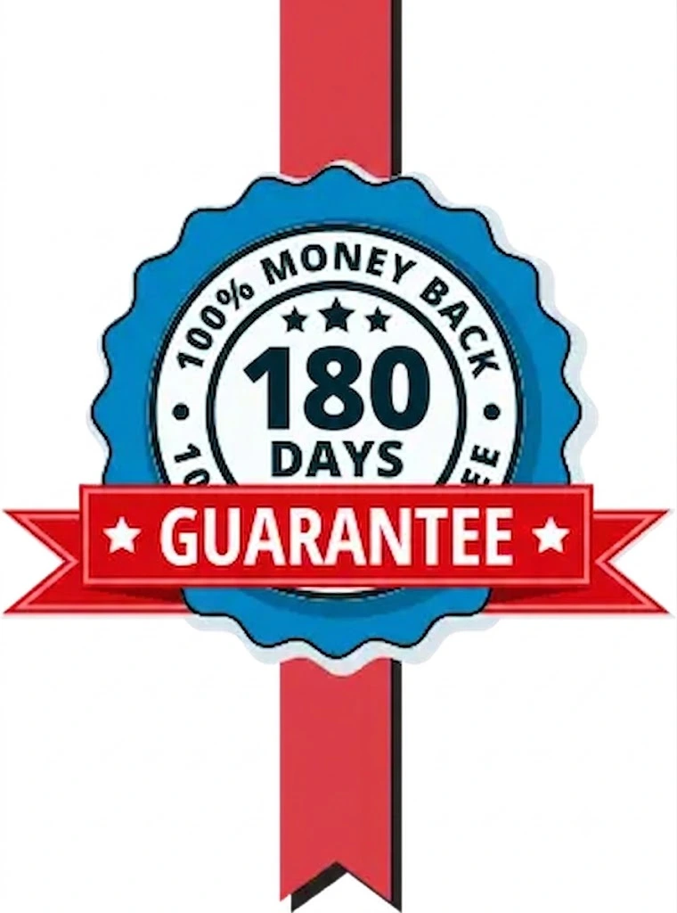 Mindoxa 180-day money back guarantee badge